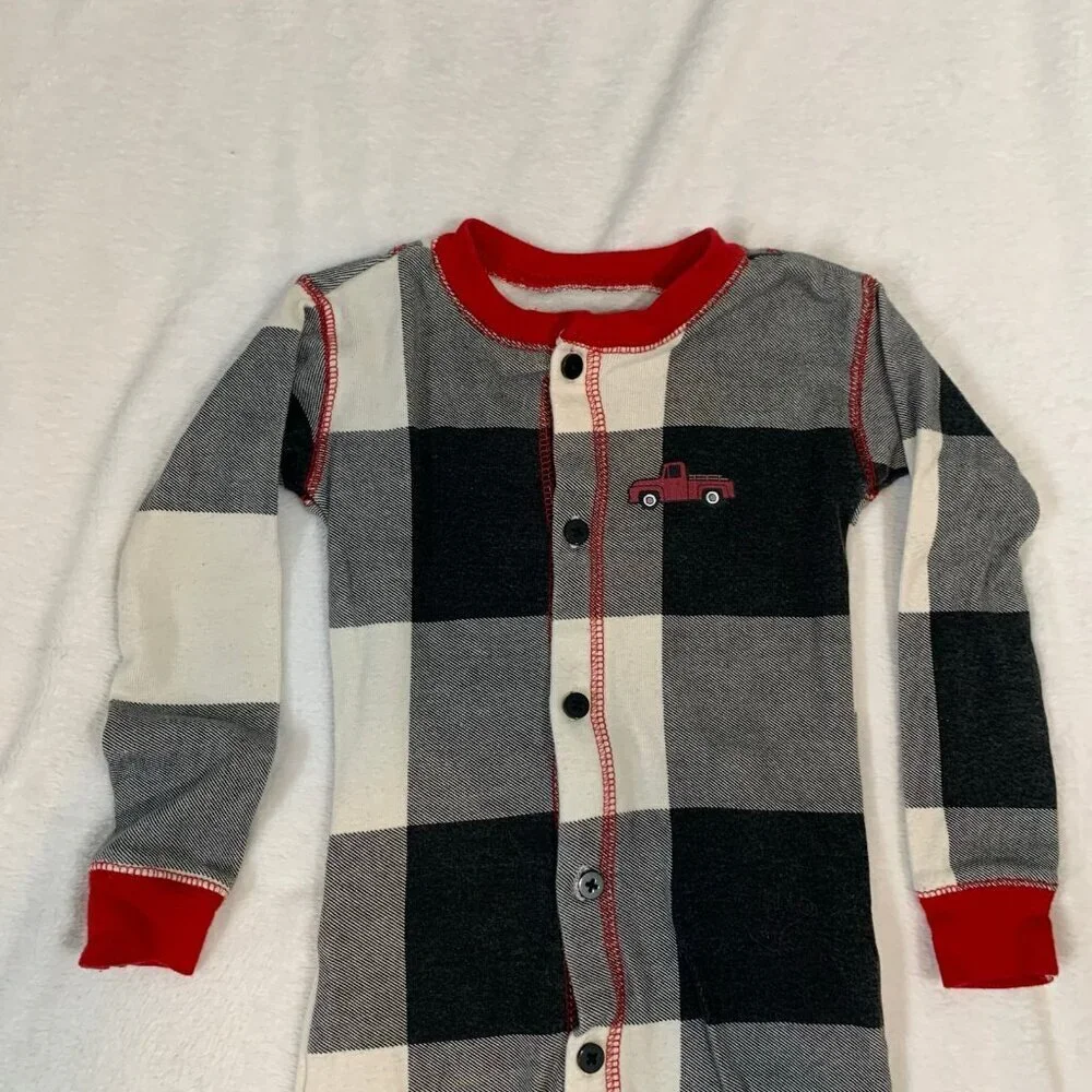 5/$25 Lazy One Kids 4T Buffalo Plaid Tailgate Red Truck Christmas Union Suit Pjs